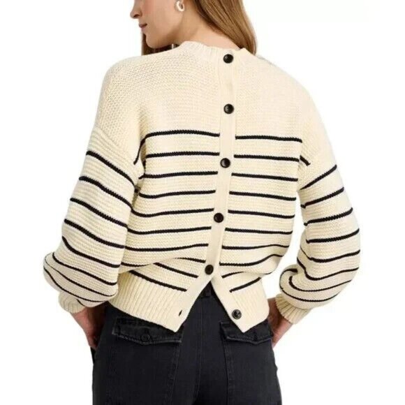 Alex Mill Cream & Navy Striped Button Back Sweater, Size XL $150 Size XL - Picture 2 of 12